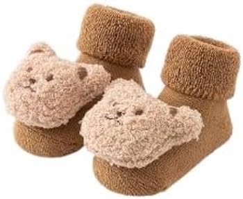 Knit Baby Socks with Teddy Bear Design