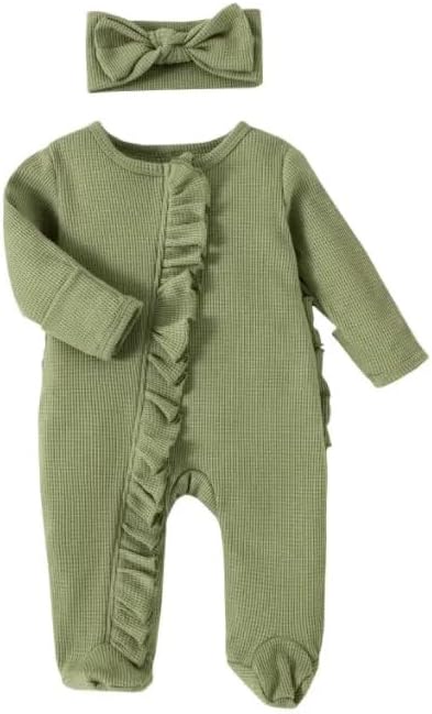 Infant Baby Girls Boys Solid Ribbed Footed Romper