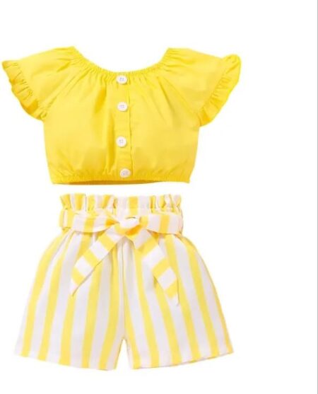 Stylish Girls’ Summer Outfit Set – Top and Striped Shorts
