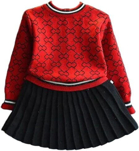 Girls Knitted Sweater and Pleated Skirt (2 Piece Outfit Set)