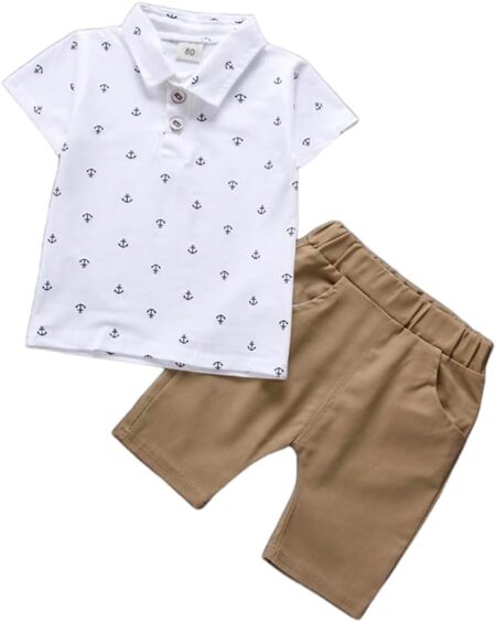 Boys Anchor Print Polo Tee and Chino Shorts Set