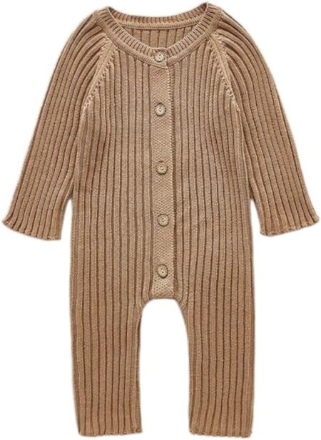 Knit Ribbed Long Sleeve One Piece Baby Rompers/Jumpsuit